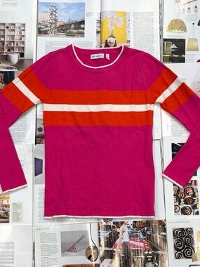 525 America 90s pink, orange, & white striped knit sweater size S